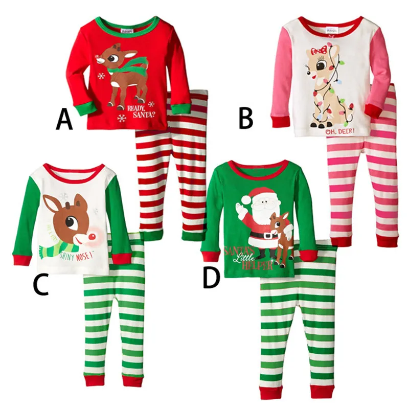 Baby Weihnachten Santa Deer Pyjamas Kinder Streifen Homewear Sets Cartoon Lange SleeveTops + Hosen Nachtwäsche Sets Herbst Kleidung