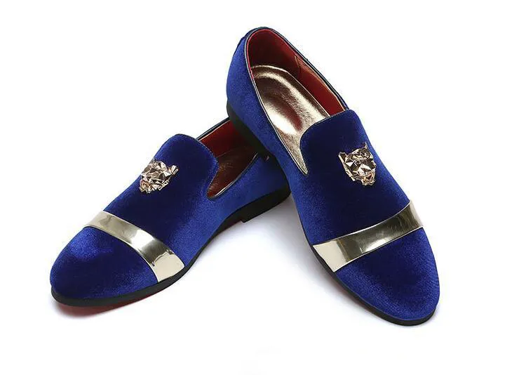 Trendy British Men pointed velvet BLue Red Homecoming party dress oxford wedding shoes flats loafers male moccasins