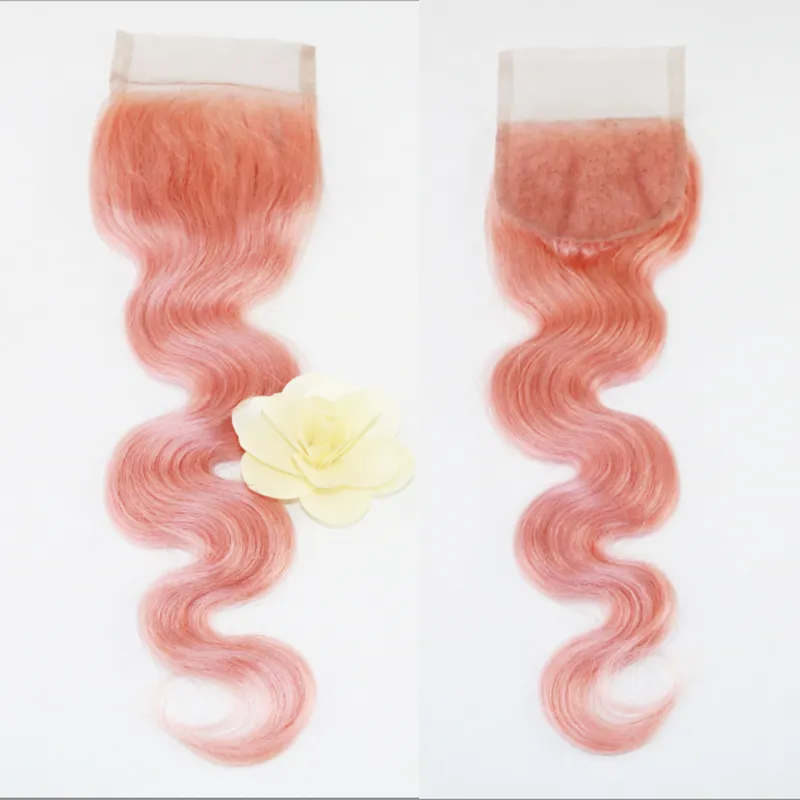 Całe brazylijskie dziewicze włosy 3 wiązki z zamknięciem nieprzetworzone 100 ludzkich wiązek włosów z koronkowym zamknięciem kolor różowy bod5716510