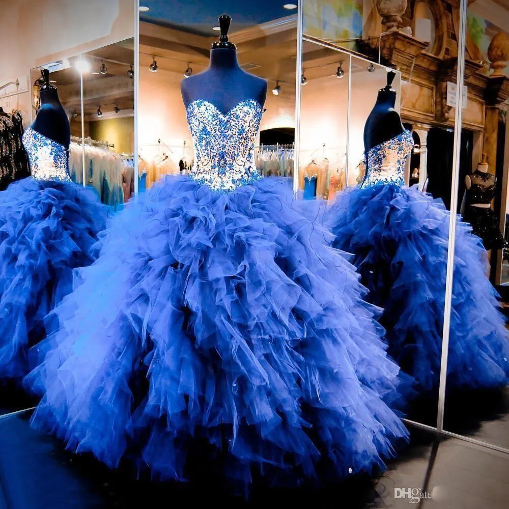 Robes de Quinceanera robe de bal bleu royal en ligne avec des volants en cascade Tulle chérie filles robes de reconstitution historique pour les adolescents robe de bal en couches