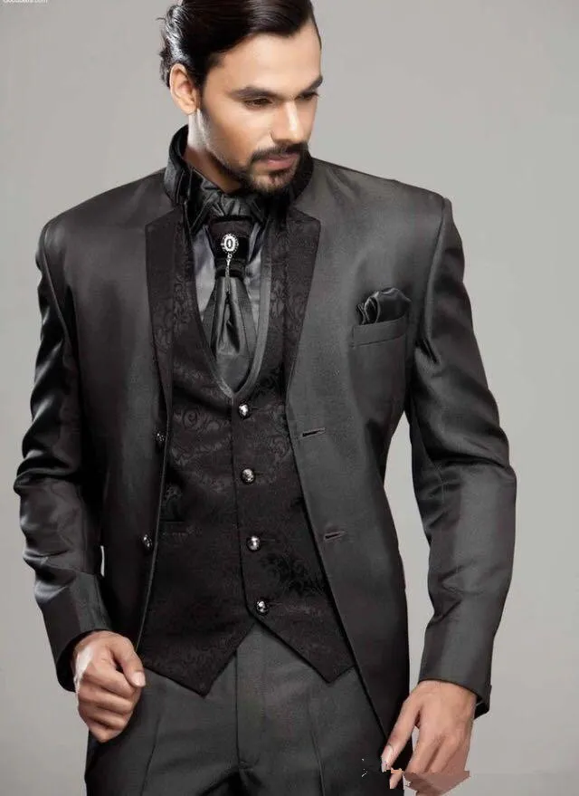 New Arrival Handsome Italian Charcoal mens suits Jacket+Pants+Vest+Tie custom made best men suits wedding party suits