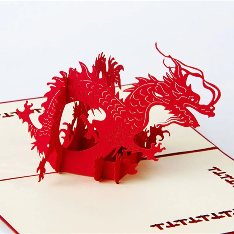 DIY 3D Pop Up Dragon Greeting Cards Handmade Paper Art Kids Children Baby Birthday Party Supplies