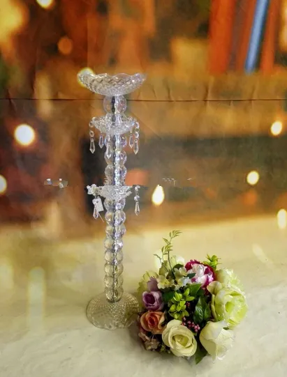 Akryl Crystal Pillar Candle Holders Set med AcryLice Crystal Dimond Decoration för bröllopsbord