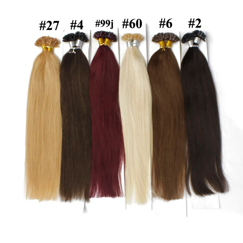 100g / paquet U Astuce Extension De Cheveux Ongles Pré-Lié Fusion Cheveux Raides 100strands / paquet Kératine Bâton Cheveux Humains Brésiliens # 18 # 10 # 8 # 1B # 613