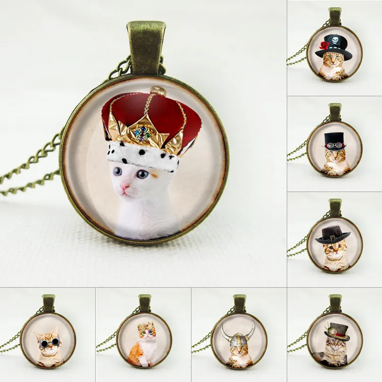 2017 söta katt smycken klassiska glas cabochon halsband hängsmål mode collares för kvinnor
