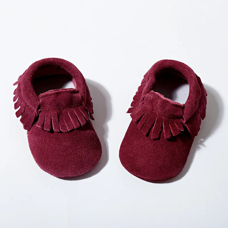 Baby spädbarn moccasins mjuka läder frans baby booties toddler skor baby barn antiskid första walker skor läder sko