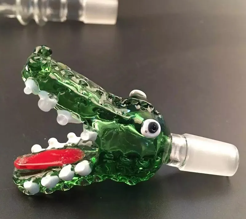 Ciotole Bong in vetro con testa di coccodrillo con blu verde 14mm 18mm maschio e femmina bong in vetro tubi petroliferi DHL libero