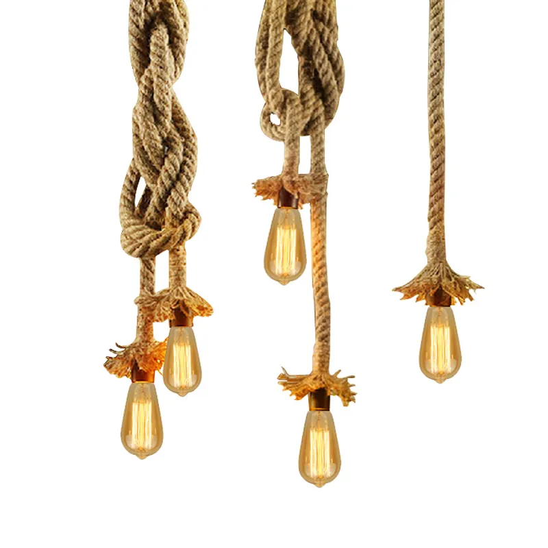 Vintage Rope Pendant Light Lamp AC 90-260V Loft Kreativ personlighet Industriell lampa Edison Bulb Amerikansk stil för vardagsrum