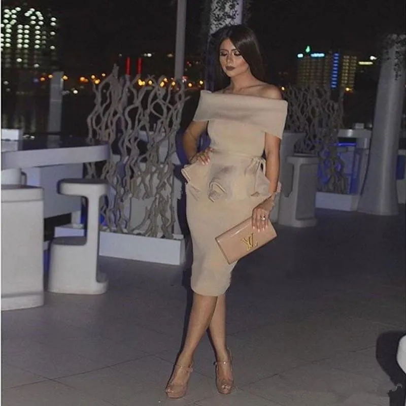 Kokteyl Elbiseleri Şampanya Dubai Partisi Kadınlar Omuz Kapalı Kısa Orta Doğu Resmi Elbisesi