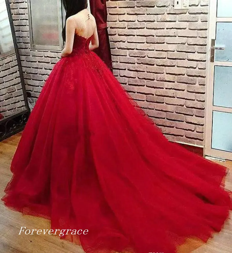 Bellissimo abito rosso Quinceanera Appliques in pizzo di alta qualità Tulle Sweet 16 Long Girls Party Pageant Ball Gown Plus Size Custom Made