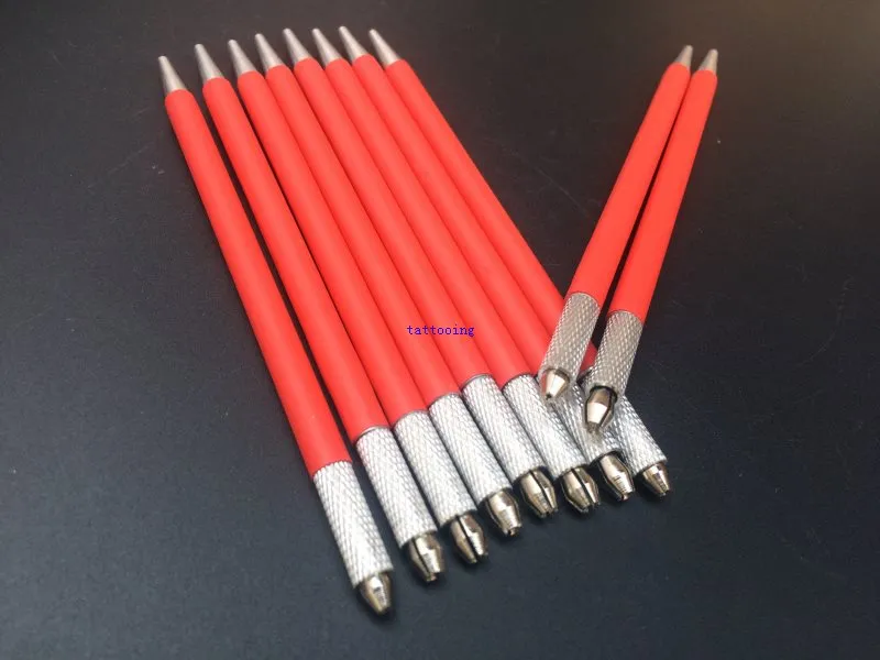 Red Manual Permanent Makeup Microblading Pen For Eyebrow Fit Permanent Makeup Microblading Round Needles