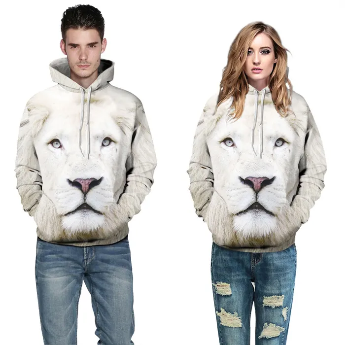 2017 nya älskare casual hoodies sweatshirts pullover långärmad 3d tryck tiger lejon tröja falla vinter kläder lös gratis frakt