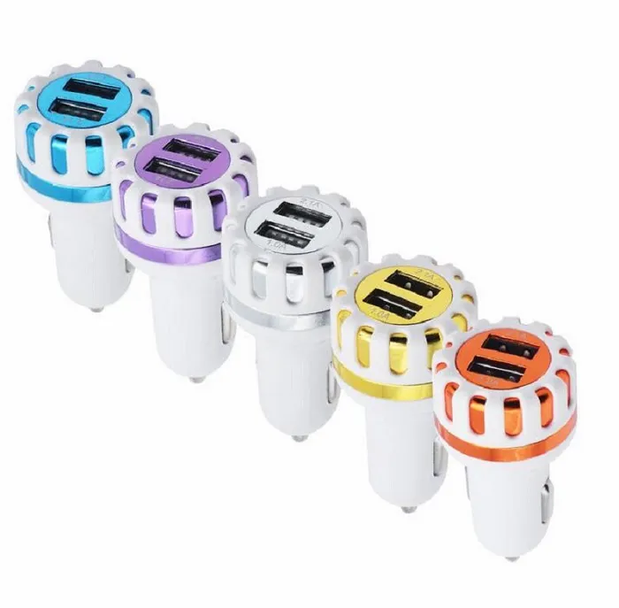 Dual USB-portar LED Light Sun Flower Car Charger Laddare 2.1a + 1a Adapter för Samsung S4 S6 S7 Speaker MP3 GPS