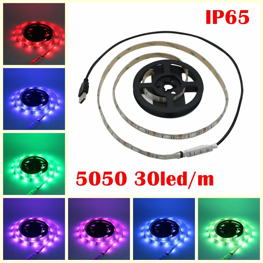 Umlight1688 Umlight1688 1m 5050 30led RGB USB Led Strip Waterproof Cuttable With USB Cable SMD 5050 IP65 DC 5V