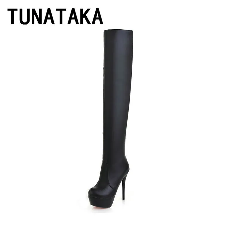 Wholesale Womens Sexy Slim Stretch Thigh High Boots Faux Leather Platform High Heel Over the Knee Boots Black Brown White