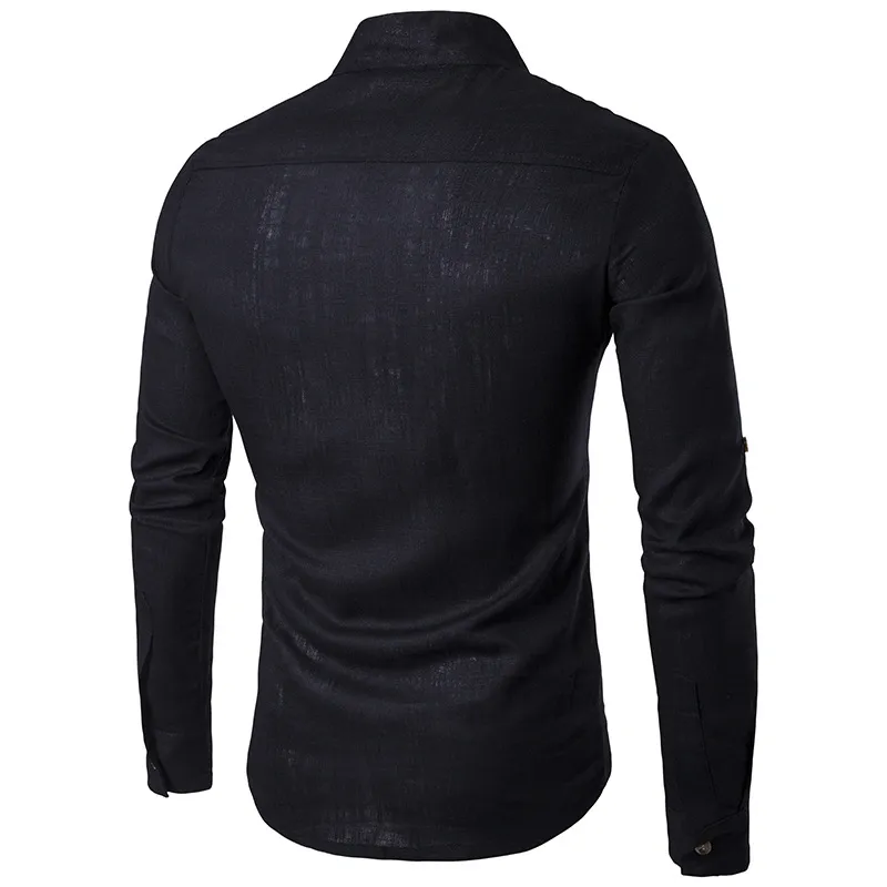 Effen casual linnen herenoverhemden Herenoverhemden met lange mouwen Katoenen overhemd Herenoverhemd Grote maten Slim Fit Homme