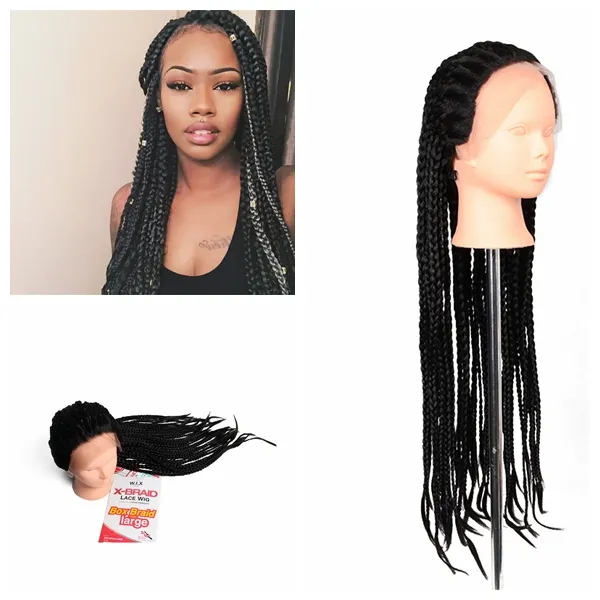 3X BOX Lace wig Synthetic braid Wigs kanekalon hair crochet braids batural color 22inch 250 grams braided for black women marley twisted