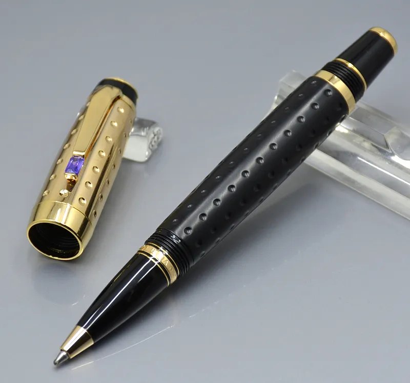 Balck clássico e caneta esferográfica Gold Roller com artigos de papelaria de escritório de escola de pedras preciosas canetas de tinta para presente