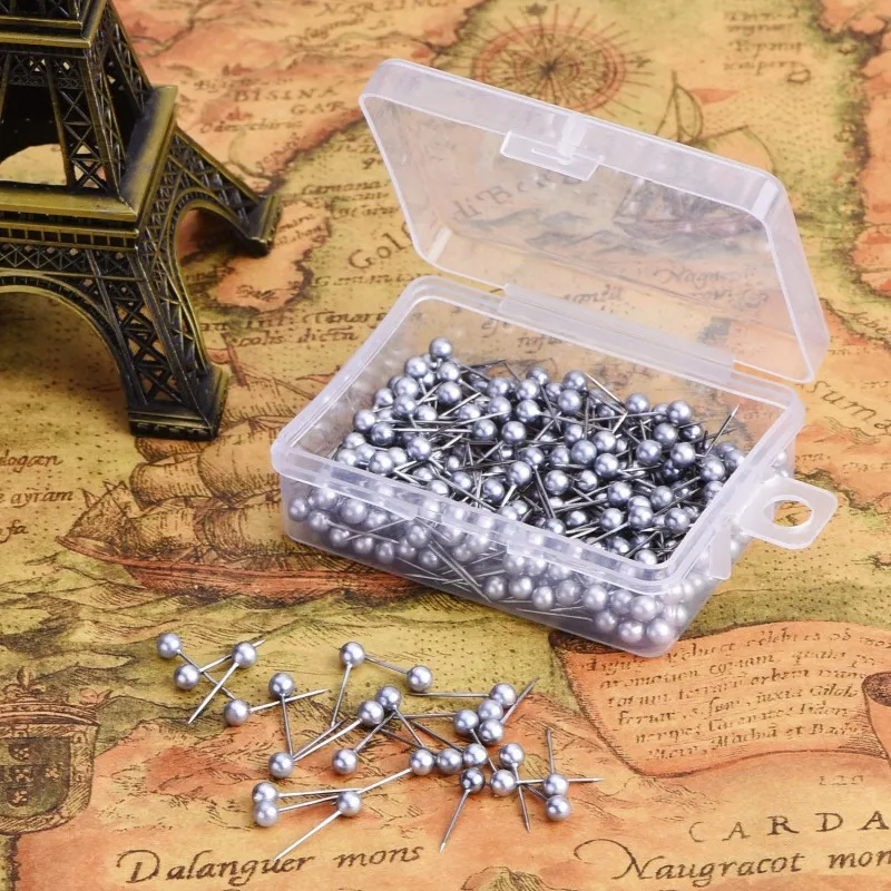 Map Tacks Plastic Head Push Pins with Steel Point for Map and Cork Board, 400 Pack (Silver)