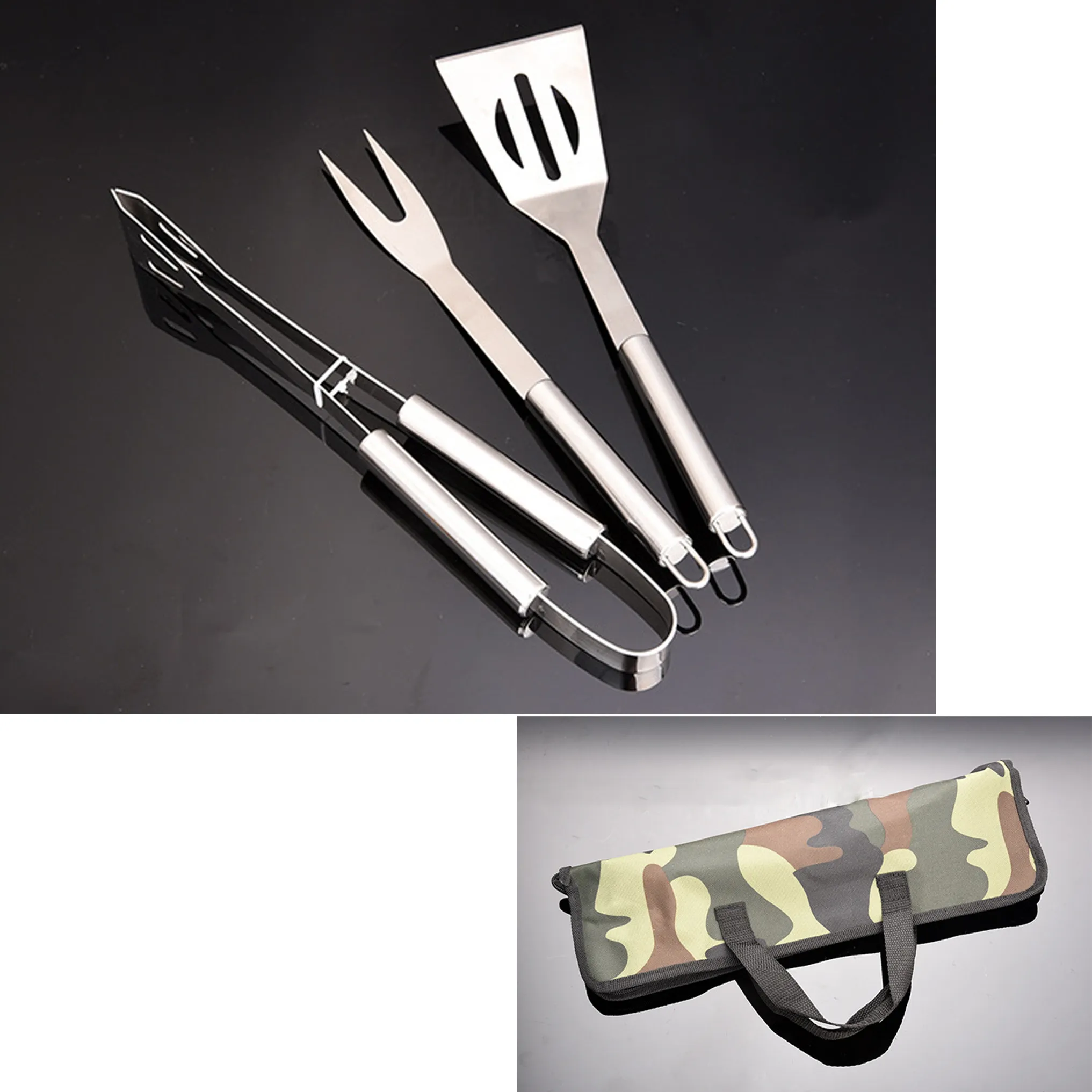 Juego de herramientas para parrilla de barbacoa - 3 piezas / juego herramientas de barbacoa de acero inoxidable BBQ con estuche de almacenamiento - Juego de herramientas de parrilla de barbacoa al aire libre