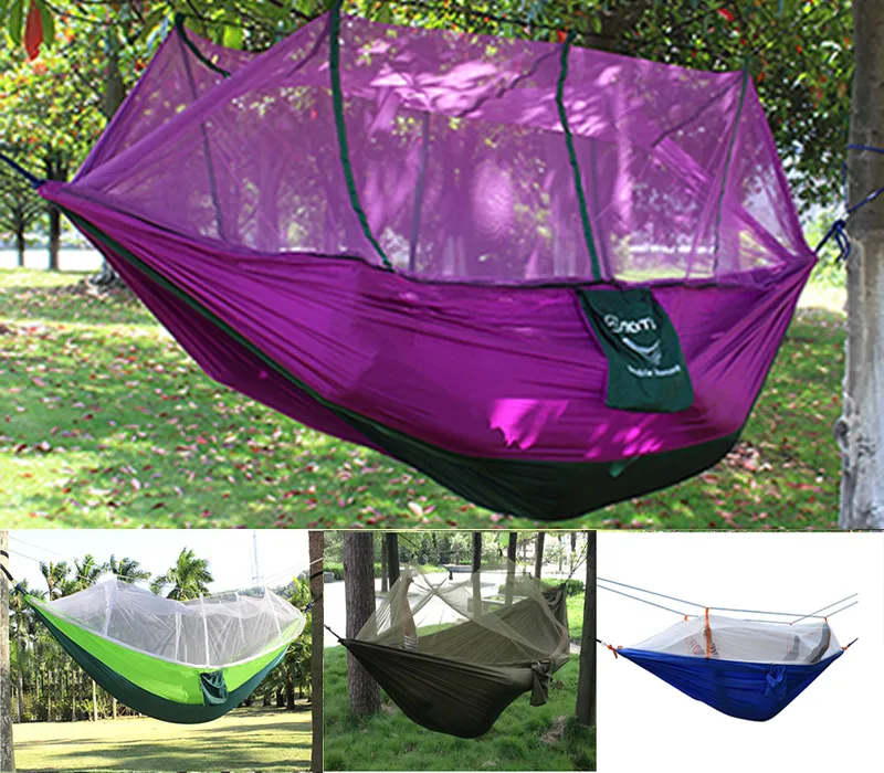 Outdoor Draagbare Camping Mosquito Netto Slapen Hangmat Hoge Sterkte Parachute Stof Dubbele Opknoping Bed