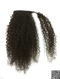 crépus bouclés Afro queue de cheval extension de cheveux humains couleur 1b enrouler autour de clip dans le cordon Brésilien Vierge Cheveux Ponytail postiche