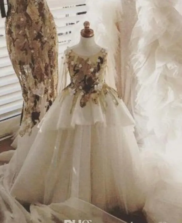 2022NEW Design Flower Girls Sukienki na wesela długie rękawy złote cekiny konkurs