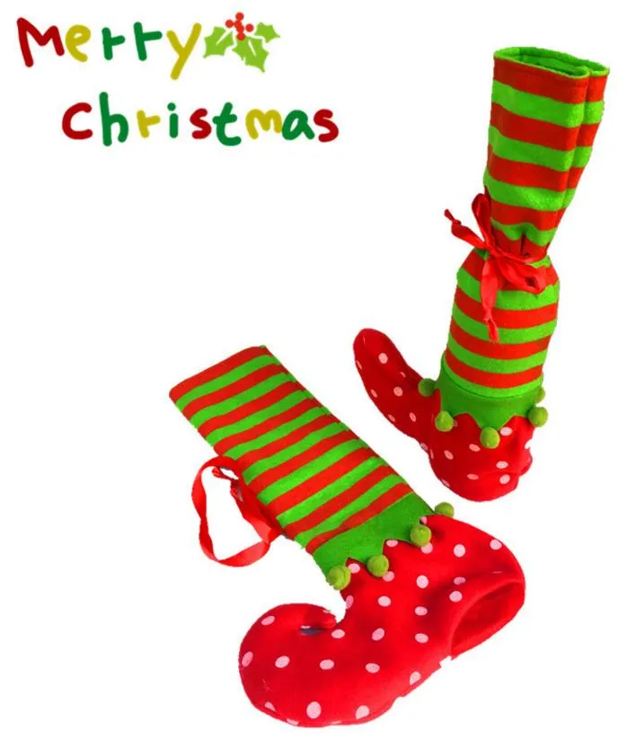 Calzini da elfo natalizio Regali di caramelle Borsa Tote Dolce riempitivo calze Decorazioni l'albero di Natale La copertura della bottiglia di vino decora le forniture festive