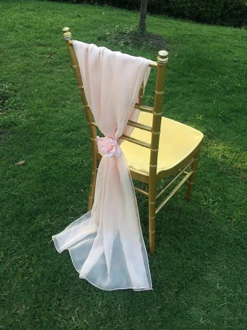 Nuovo design Materiale di alta qualità 30D Chiffon Long Chair Covers Back Sash Spedizione gratuita Forniture nuziali