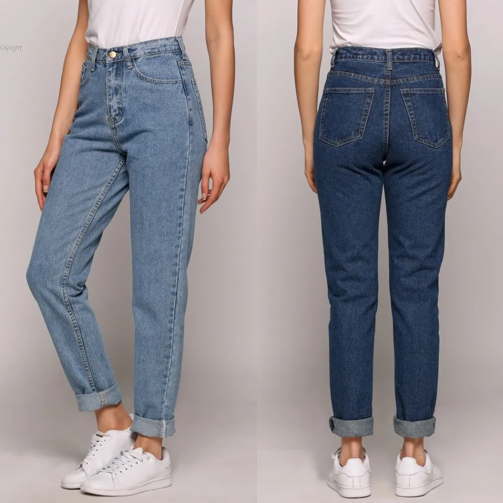 Gros-Femmes À La Mode Casual Vintage Taille Haute Rue Sarouel Dame Bleu Clair Lâche Femme Denim Baggy Jeans Plus La Taille