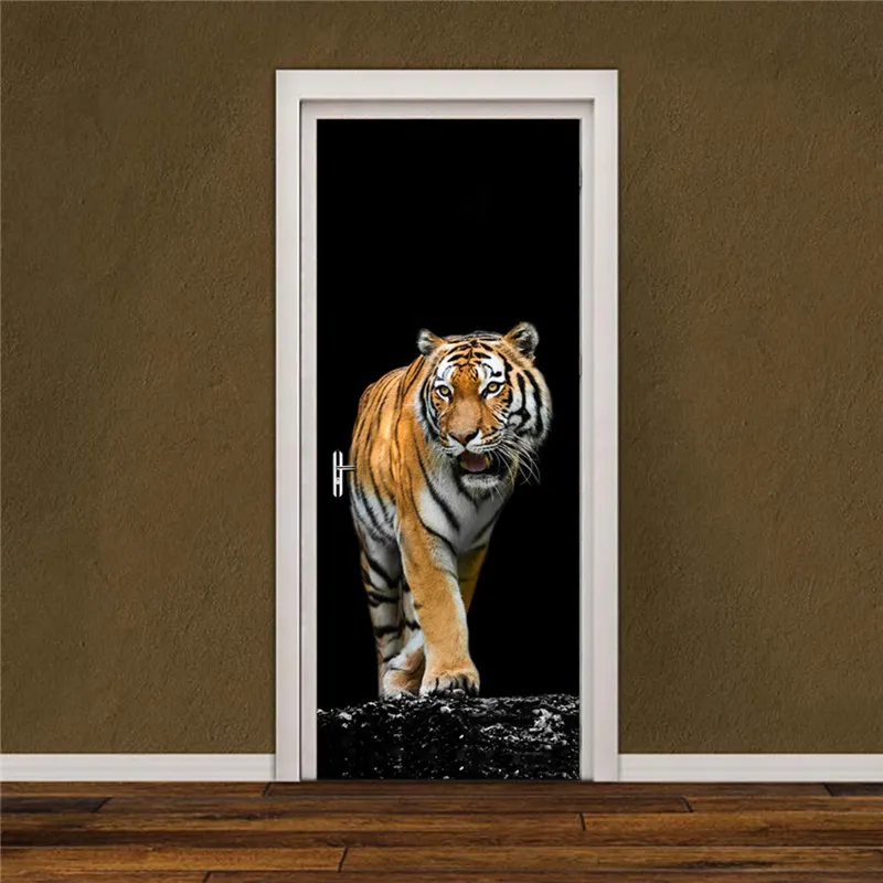 Ferocious tigre adesivos de parede diy quarto mural home decor poster pvc porta à prova d 'água adesivo imitação 3d decalque