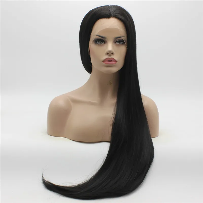 Iwona Hair Straight Extra Long Dark Brown Wig 22#2 Half Hand Tied Heat Resistant Synthetic Lace Front Wigs