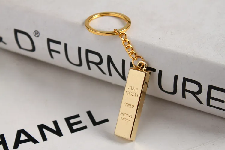 The gold brick shaped key chain Pure gold 9999 purity key ring Simulation of gold creative small gift