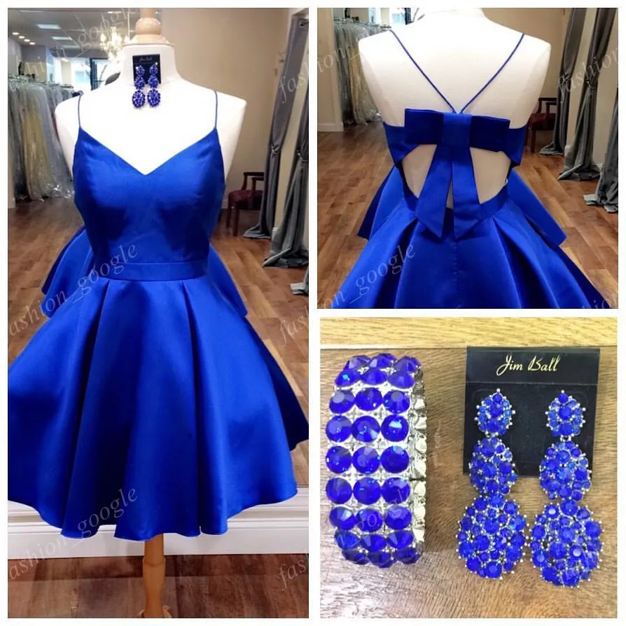 Simple Classical Homecoming Dresses 2017 with Bow and Sexy Back Real Photo Royal Blue Short Sweet 16 Dress Standard & Plus Size In Stock