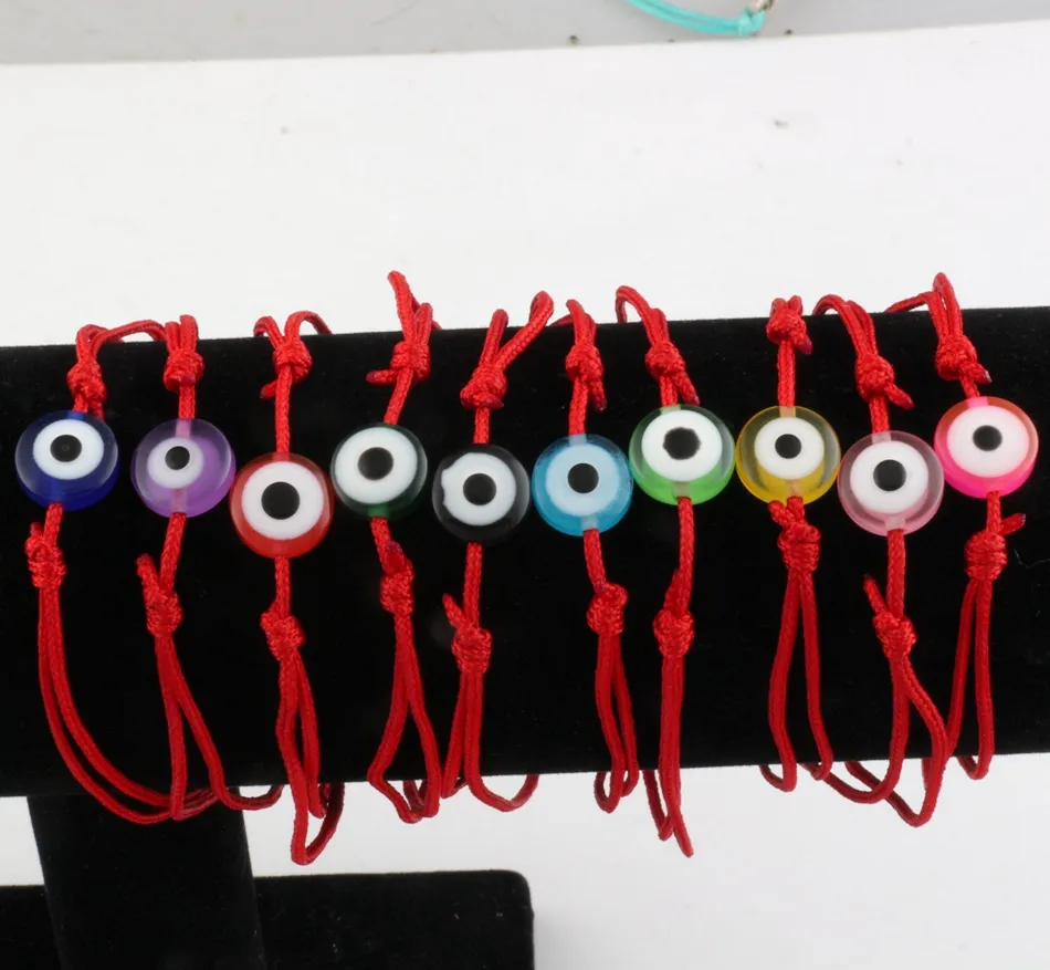 Nouveau Kabbale Bracelet à cordes rouges mélange de couleurs résine mauvais œil perle rouge Protection santé chance bonheur Bracelets 100 pièces B-35