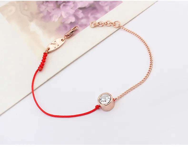 thin red and black cord thread string rope line bracelet with crystals from Austrian gold plated chain women gift
