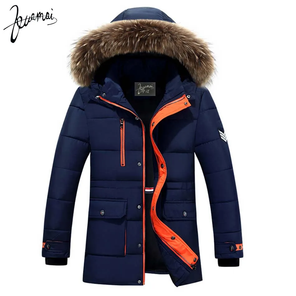 Hurtownia - Kuamai 2016 Mężczyźni Bawełniana Downa Odzież Marki Quality Fur Collar Ciepły Casual Parka Płaszcz Moda Slim Wiatr Winter Jacket Mężczyźni XXXL