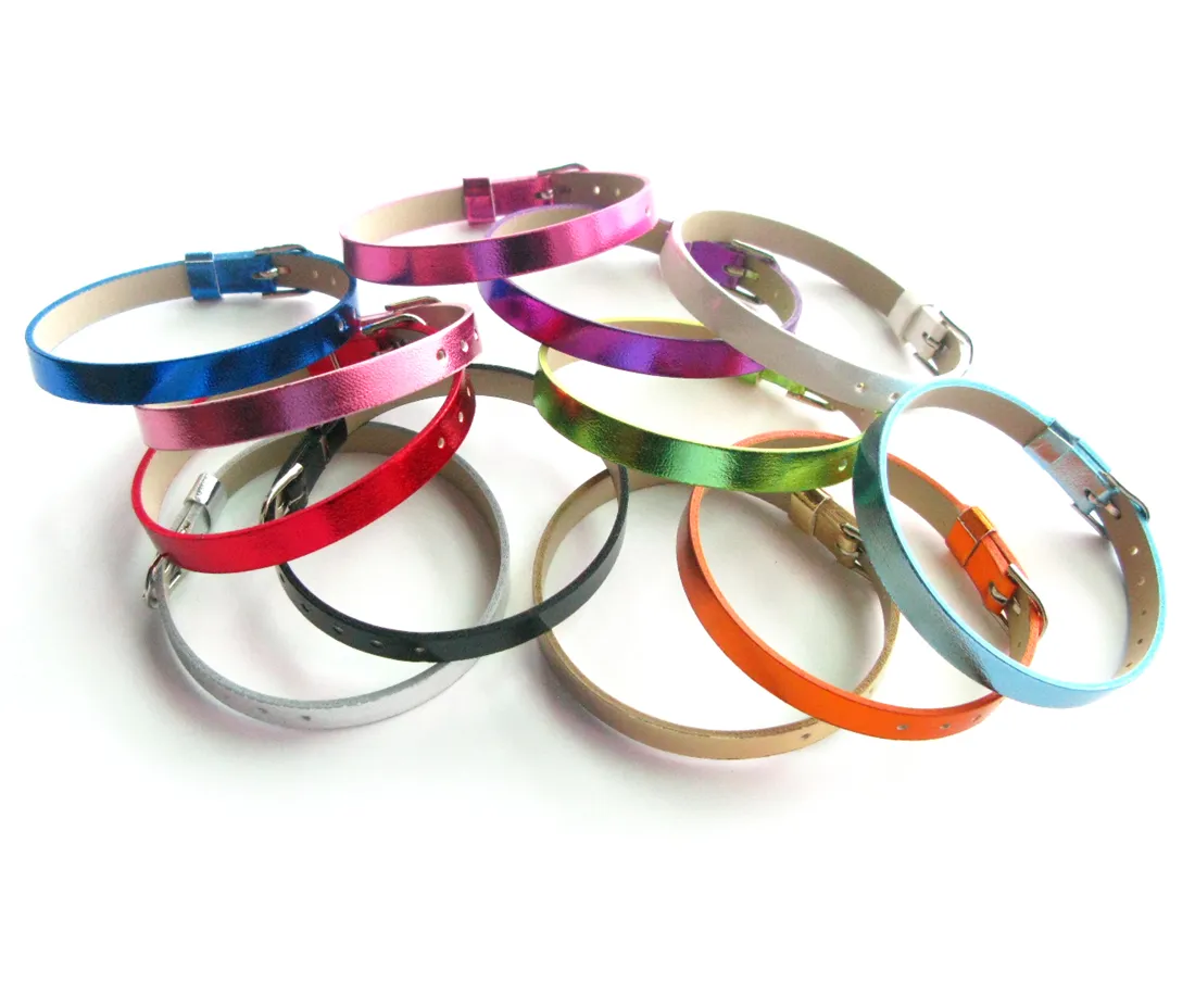 Smooth PU Leather wristband 8mm wide 210mm length fit 8mm slide charm letters hot sale DIY Accessory bracelet