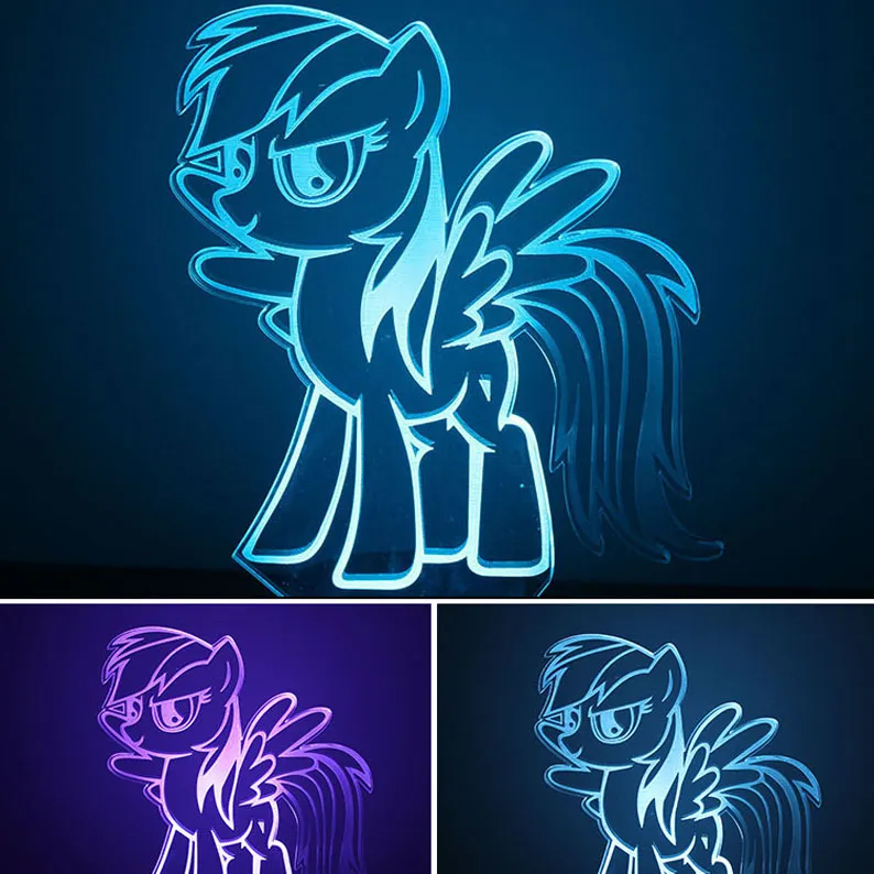 Pony Gecesi Işık USB Güç Kaynağı Düğme Düğmesi Sevencolor LED Yaratıcı 3D Ev Yatak Odası Sergi Salonu Koridoru Atmosferi8103102