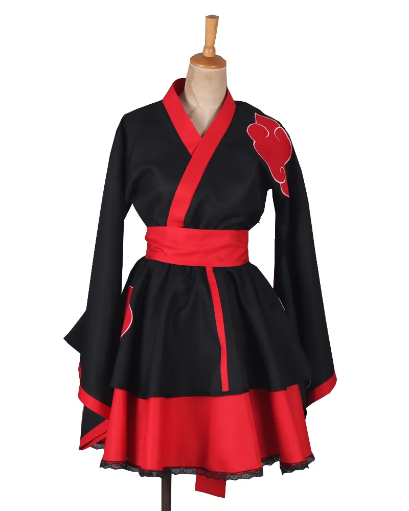 Naruto Shippuden Akatsuki Organization Femminile Lolita Kimono Dress Costume Cosplay Anime