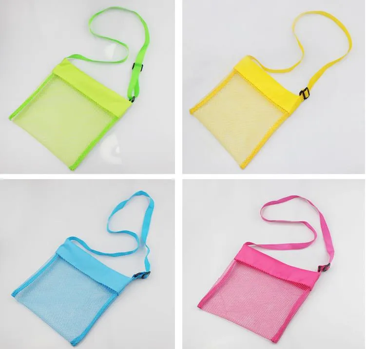 5color Wholesale Blanks Children Mesh Shell Beach seashell Bag Kids Beach Toys Receive Bag Mesh Sandboxes Away