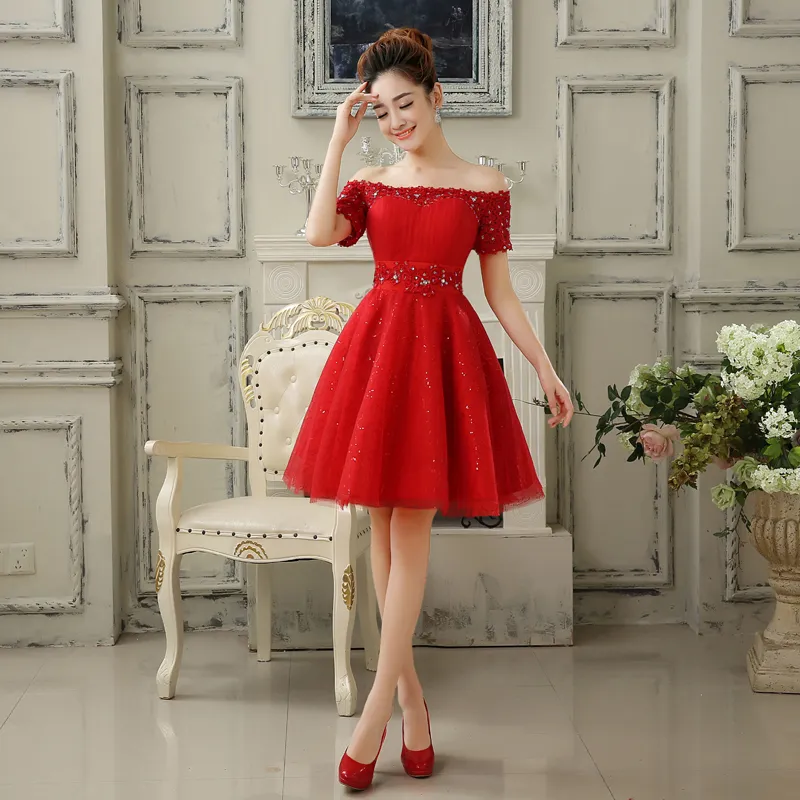Short off the discount shoulder formal dress