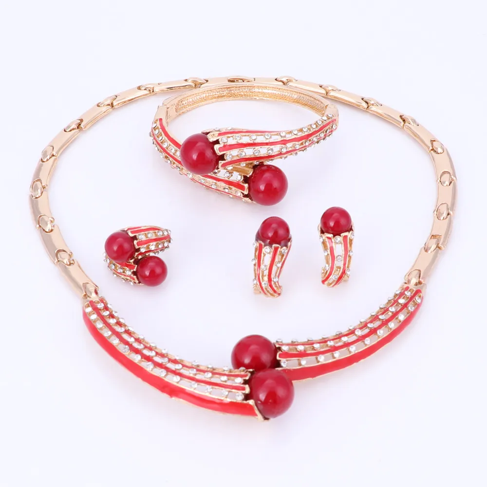 Marke Schmuck Set Vergoldet Schmuck Sets Frauen Hochzeit Zubehör Für Frauen Simulierte Perle Kristall Halskette Ohrringe Set