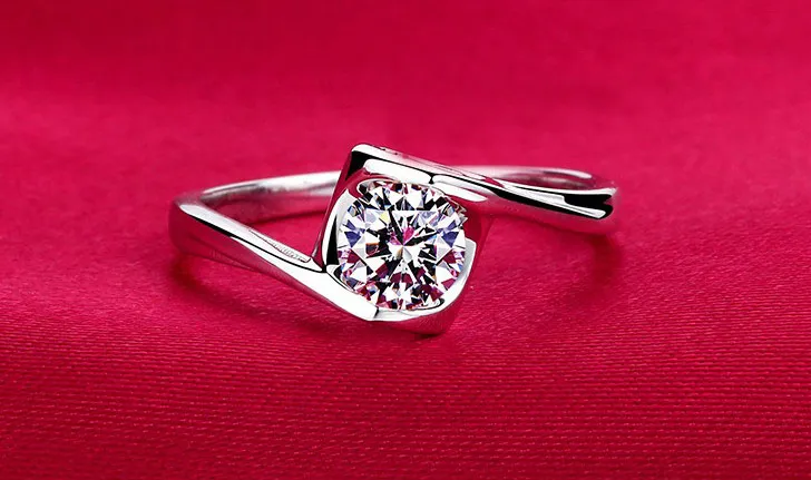 S925 zilveren bruiloft Anel Ring 18K echte wit vergulde CZ Diamant 4 prong engagement wedding bruids Ring vrouwen hele219z