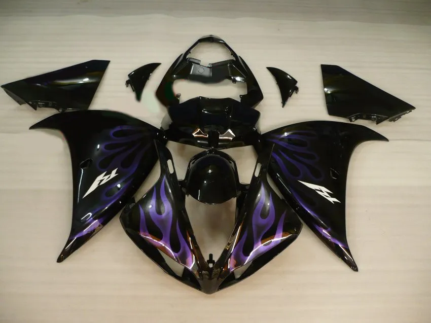 Injectie Mold Top Selling Fairing Kit voor Yamaha YZF R1 09 10 11-14 Purple Flames Black Fackings Set YZF R1 2009-2014 OY21