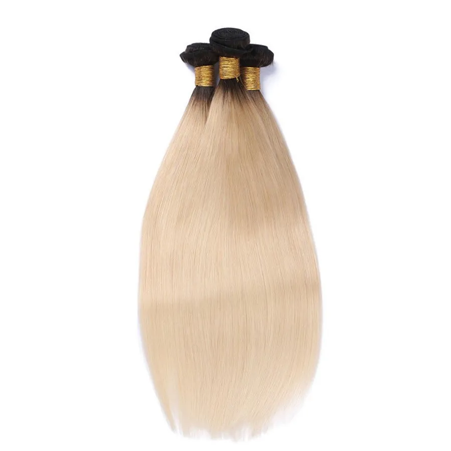 Ombre blont hår med spets frontal 1b 613 Släppande raka mänskliga hårbuntar med 13 * 4 Full Lace Frontal Brasilianska Virgin Hair 8a Grade