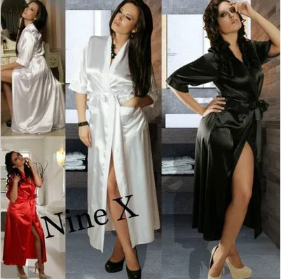 Women's Sleepwear Wholesale-New Sexy SILK Stain Kimono Dressing Gown Bath Robe Babydoll Lingerie Nightdress