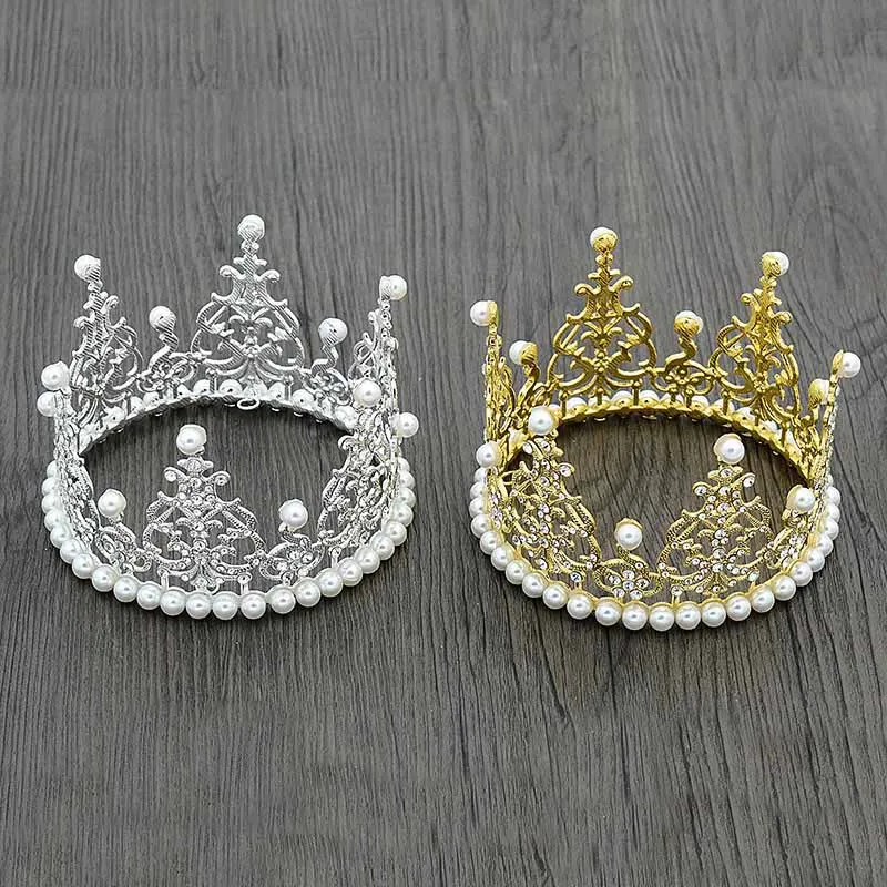 Kinder Geburtstag Krone Haarspange Gold Silber Diamant Perle Kopfbedeckung Baby Mädchen Zubehör Tiaras Kinder Zubehör A569