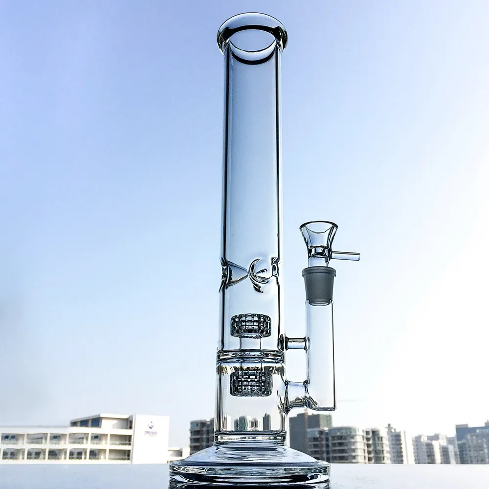 Waterpijpen Rechte Buis Bong 14 Inch Hoge Glazen Waterpijpen Stereo Matrix Perc Dab Rig Fritted Disc Glas Waterleidingen met Kom WP296