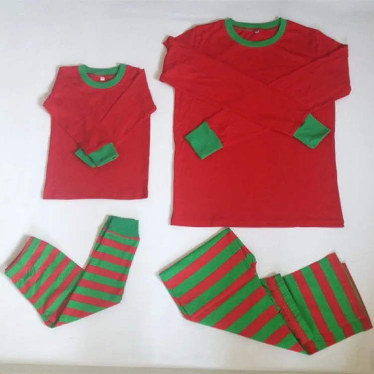 Weihnachten INS Kinder Erwachsene Rot Grün Familie Passende Weihnachten Hirsch Gestreifte Pyjamas Nachtwäsche Nachtwäsche Pyjamas Bedgown Schlafmantel Nachthemd 3189757